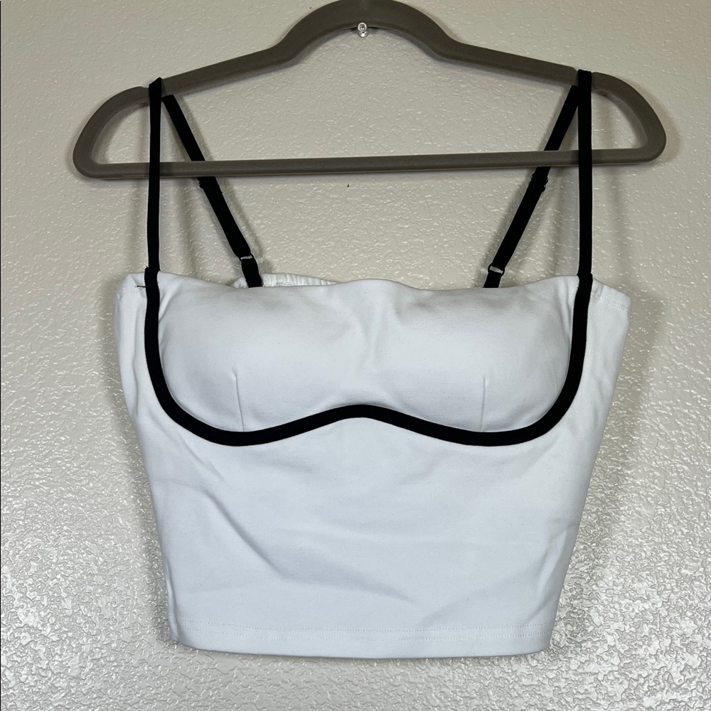White cropped top with black trim, size XL